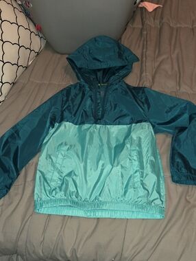 tek gear Teal and Light Teal Hooded Pullover Rain Jacket